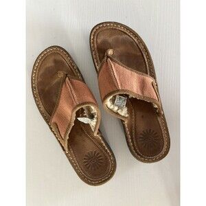 UGG Australia Flip Flops Womens 8 Leather Sandals Sherpa Fur Lined